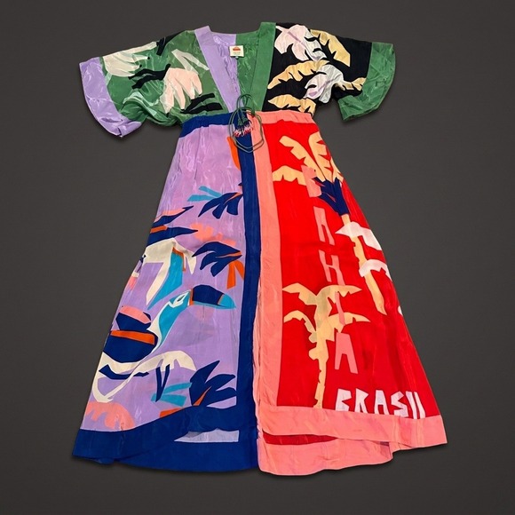 FARM Rio Dresses & Skirts - FARM Rio Dress XXS Mixed Print Toucan Palm Tree Colorblock V-Neck Brasil Viscose